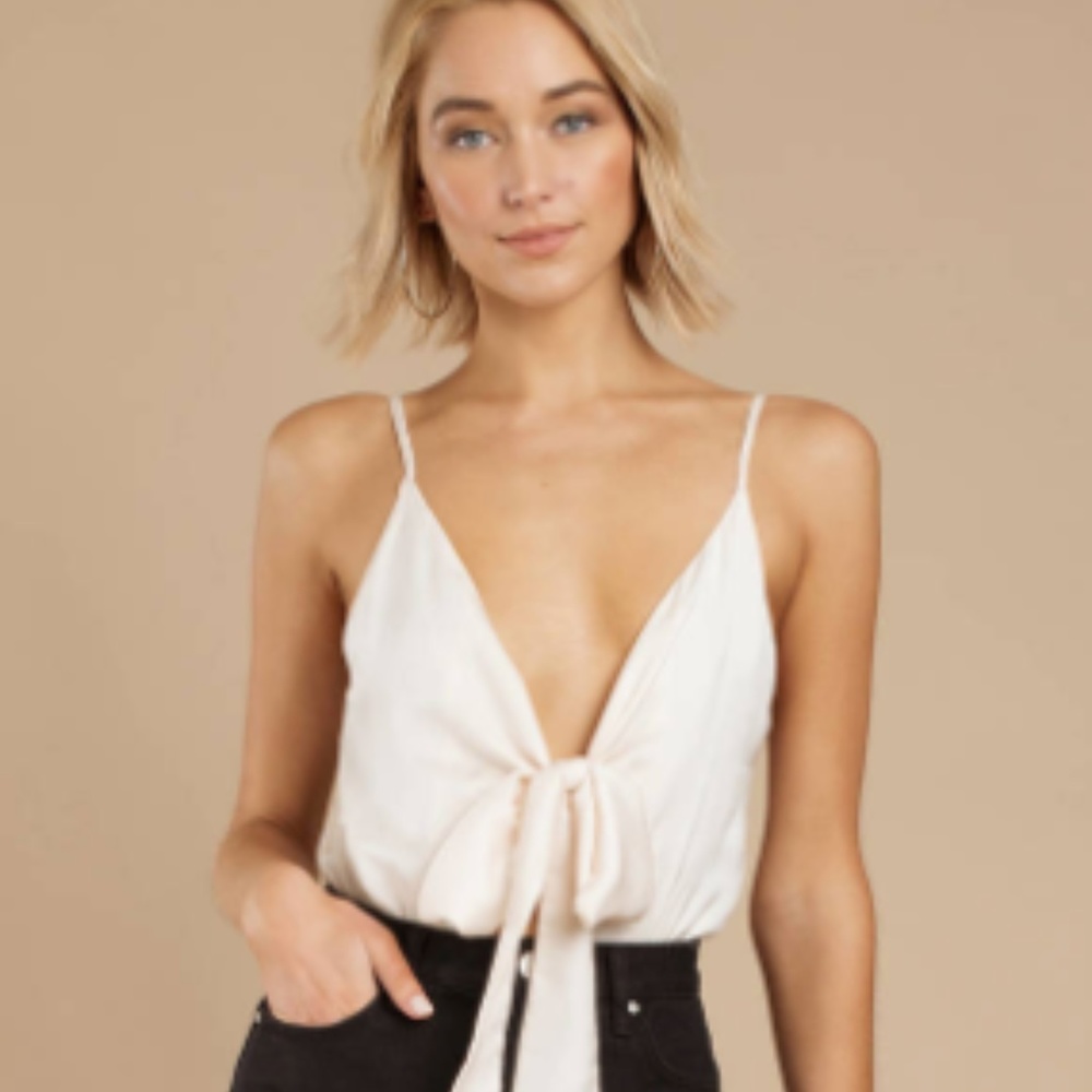 LILA IVORY FRONT TIE SATIN BODYSUIT